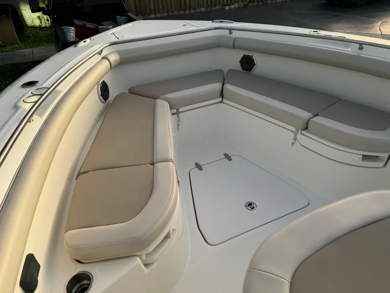 Slide: The Image of 2021 Boston Whaler 350 Outrage boat with spacious bow seating area. - 38