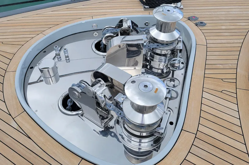 Slide: The Image of Luxurious 2020 Mangusta 110 Open yacht deck with elegant seating and ocean view. - 13