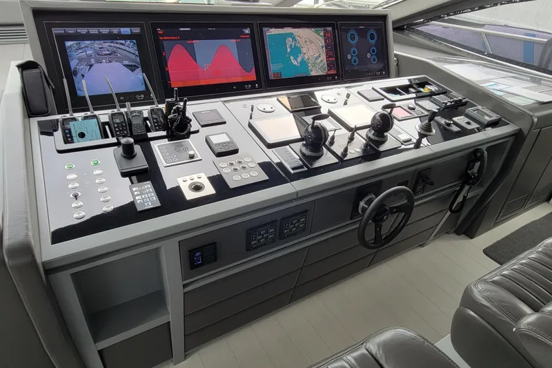 Slide: The Image of Luxurious bedroom interior of 2020 Mangusta 110 Open yacht with modern design and ambient lighting. - 22