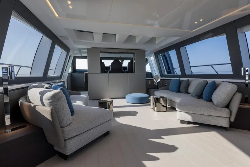 Slide: The Image of Luxurious bathroom interior of 2020 Mangusta 110 Open yacht with ocean view. - 27