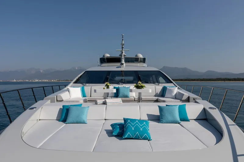 Slide: The Image of Luxury 2020 Mangusta 110 Open yacht cruising on a sunny day. - 3