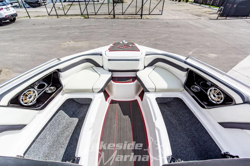 Slide: The Image of 2016 Yamaha Boats 242 Limited S E-Series interior with seating and speakers. - 39