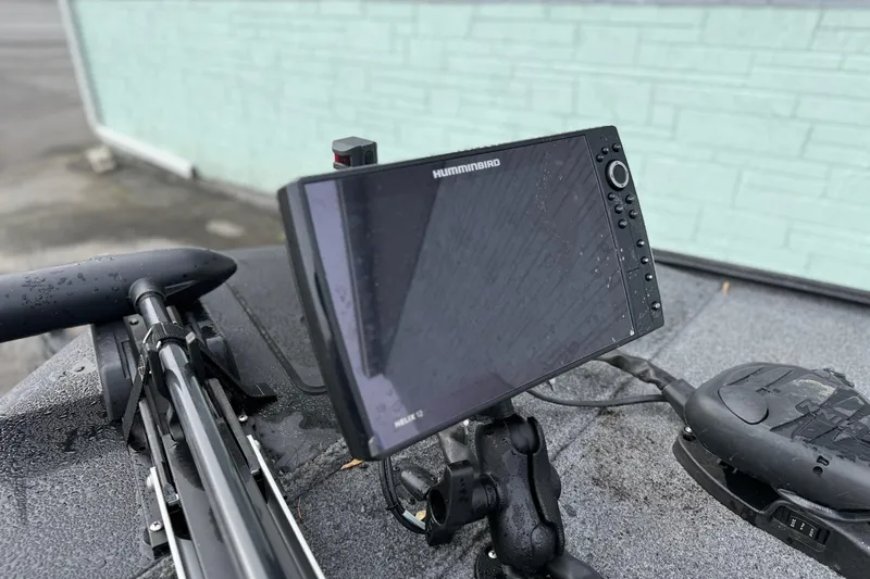 Slide: The Image of Humminbird fish finder on 2022 Bass Tracker Classic XL boat, close-up view. - 6