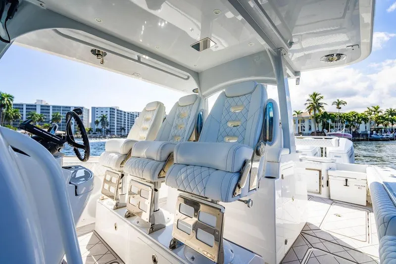 Slide: The Image of Luxurious interior of 2024 HCB 42 Lujo boat with plush seating and modern design. - 68