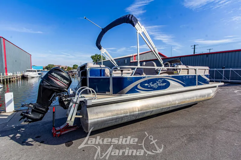 Slide: The Image of 2013 SunChaser DS22 pontoon boat with Mercury outboard motor at Lakeside Marina. - 5