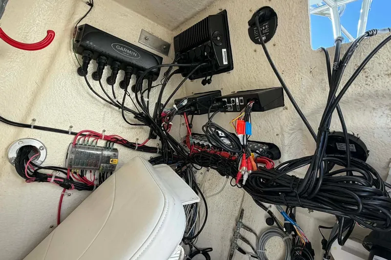 Slide: The Image of 2020 Tideline 235 Hybrid boat wiring and electronics setup with Garmin system. - 14