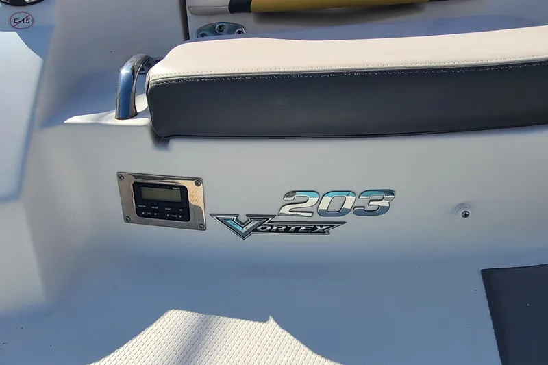 Slide: The Image of 2017 Chaparral Vortex 203 VRX boat interior detail with control panel and logo. - 27