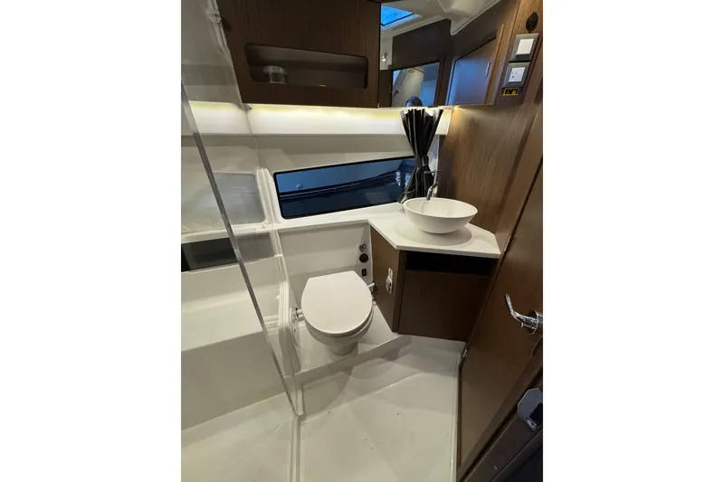 Slide: The Image of Modern bathroom interior of 2025 Beneteau Antares 11 Fly yacht, featuring sleek design elements. - 41