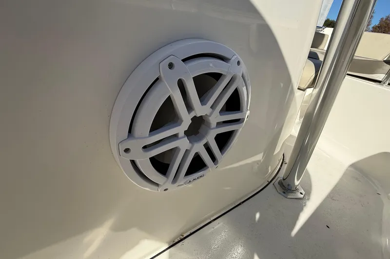 Slide: The Image of 2023 Key West 219 FS boat speaker detail, white marine audio system. - 37
