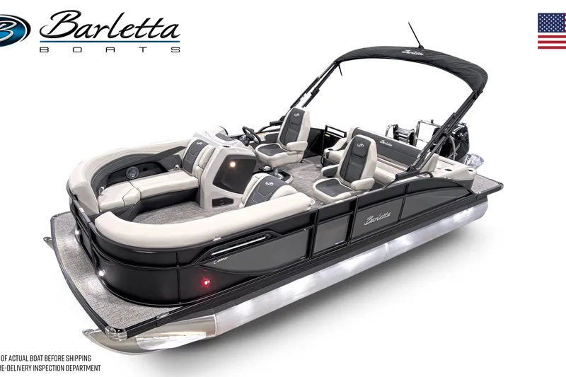 Slide: The Image of 2026 Barletta C22UC pontoon boat with sleek design and luxurious seating. - 12