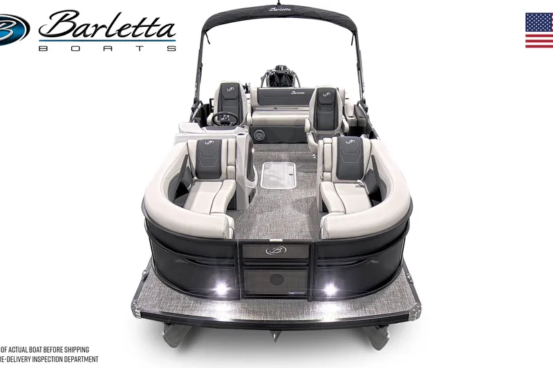 Slide: The Image of 2026 Barletta C22UC pontoon boat with luxurious seating and sleek design. - 14