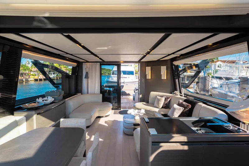 Slide: The Image of Luxurious interior of 2023 Azimut S8 yacht with modern furnishings and waterfront view. - 10