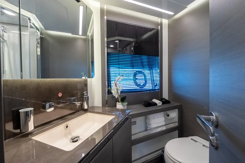 Slide: The Image of Luxurious bathroom interior of 2023 Azimut S8 yacht with modern fixtures and elegant design. - 53