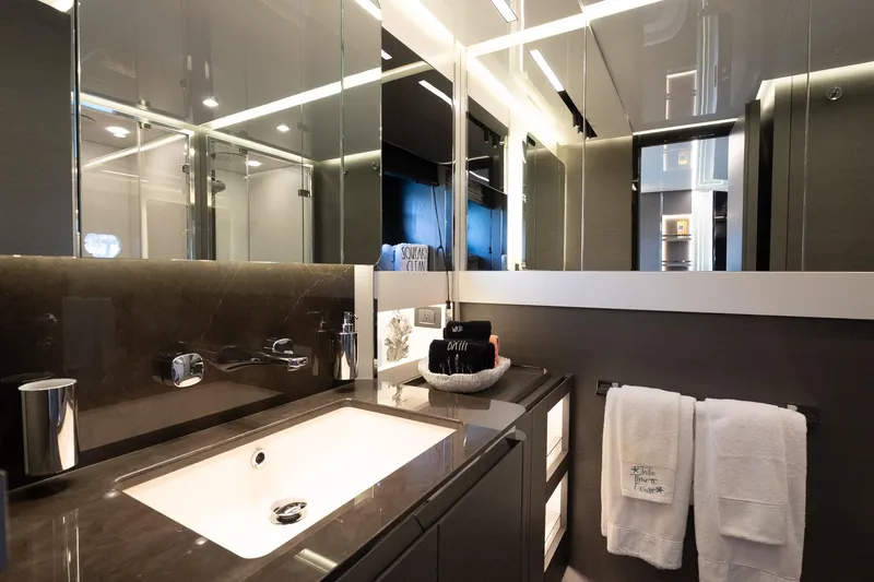 Slide: The Image of Luxurious bathroom interior of 2023 Azimut S8 yacht with modern fixtures and elegant design. - 57