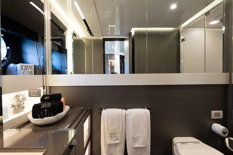 Slide: The Image of Luxurious bathroom interior of 2023 Azimut S8 yacht, featuring modern design and elegant amenities. - 58
