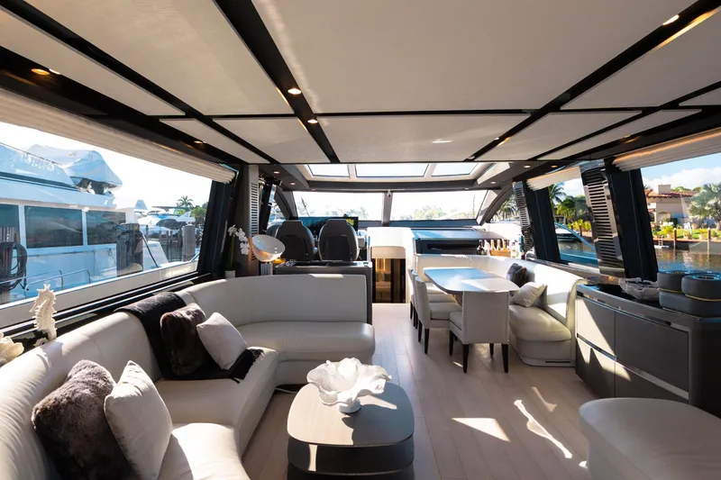 Slide: The Image of Luxurious interior of 2023 Azimut S8 yacht with elegant seating and panoramic windows. - 7