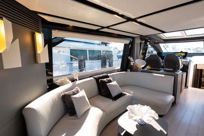Slide: The Image of Luxurious interior of 2023 Azimut S8 yacht with modern seating and elegant decor. - 9
