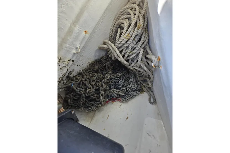 Slide: The Image of Anchor chain and rope in a 2008 Beneteau Oceanis 49 sailboat. - 15