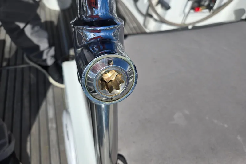 Slide: The Image of Close-up of a Beneteau Oceanis 49 sailboat's steering mechanism, 2008 model. - 17