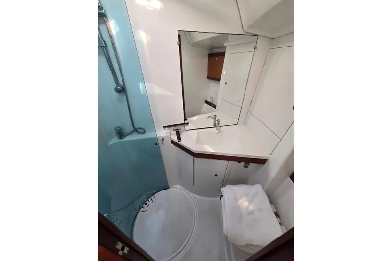 Slide: The Image of Bathroom of 2008 Beneteau Oceanis 49 yacht with shower and sink. - 28