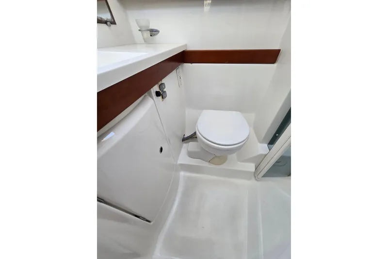 Slide: The Image of Bathroom interior of 2008 Beneteau Oceanis 49 yacht, featuring modern fixtures. - 36