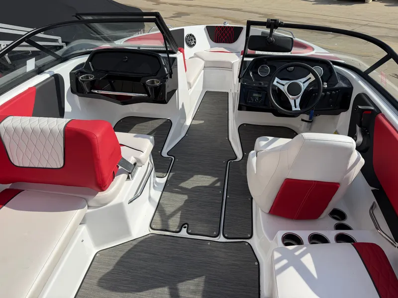 Slide: The Image of Interior of 2022 Glastron 210 GX with red and white seating. - 9