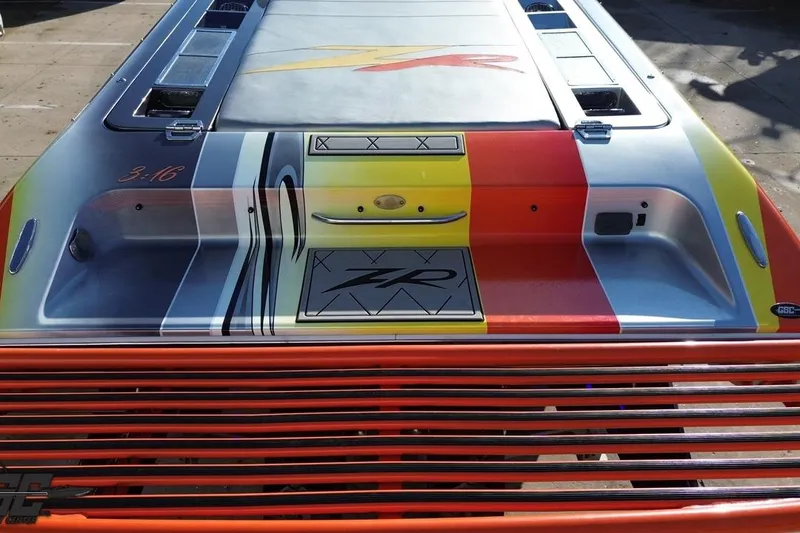 Slide: The Image of 2007 Donzi 38 ZR boat with colorful, sleek design and vibrant graphics. - 41