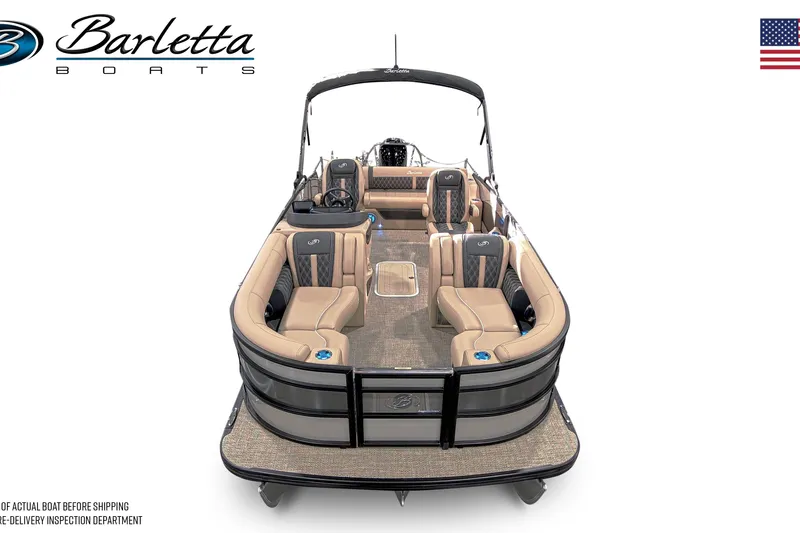 Slide: The Image of 2026 Barletta L23UC pontoon boat with luxurious seating and sleek design. - 14