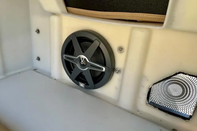 Slide: The Image of Speaker and vent detail in 2026 Barletta L23UC boat interior. - 16
