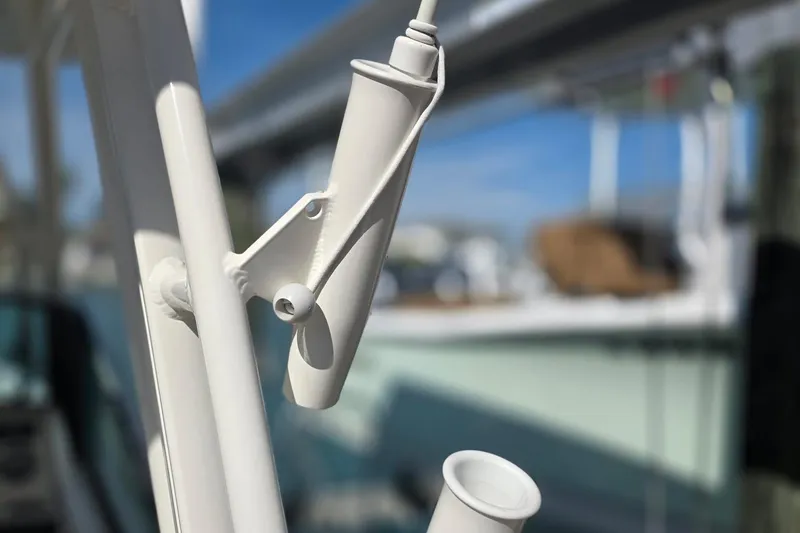 Slide: The Image of Close-up of a 2021 Boston Whaler 240 Vantage boat rod holder. - 41