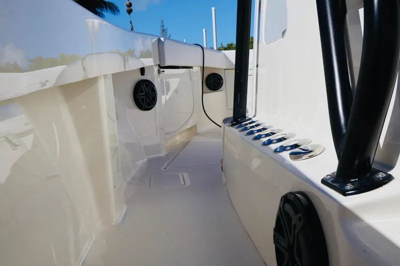 Slide: The Image of 2019 SeaVee 370Z boat interior with sleek design and modern features. - 11