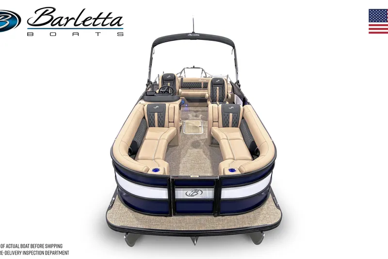 Slide: The Image of 2026 Barletta L25UC pontoon boat with luxurious seating and sleek design. - 3