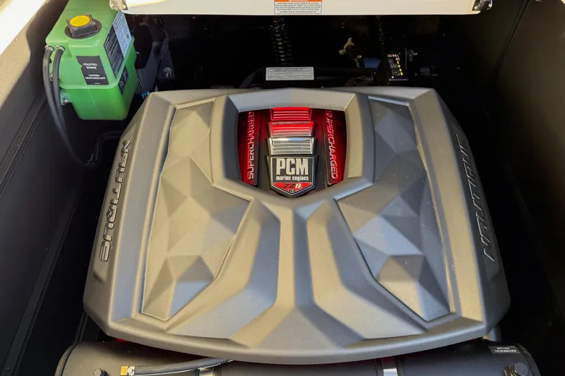 Slide: The Image of 2026 Nautique Super Air Nautique G25 engine compartment with PCM supercharged engine. - 27