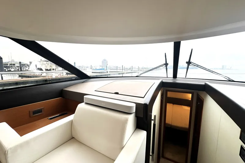 Slide: The Image of Interior view of 2017 Prestige 500 yacht, featuring luxurious seating and modern design. - 42