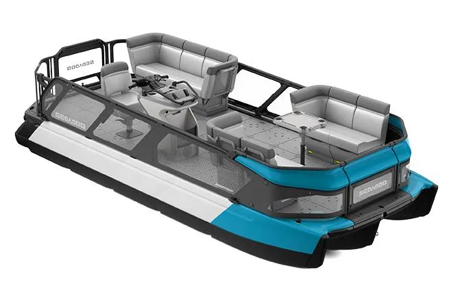 The Image of Manufacturer Provided Image: 2023 Sea-Doo Switch 19 pontoon boat with blue and white accents. - 0