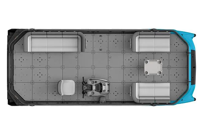 Slide: The Image of Manufacturer Provided Image: 2023 Sea-Doo Switch 19 top view, spacious deck layout with seating and control console. - 2