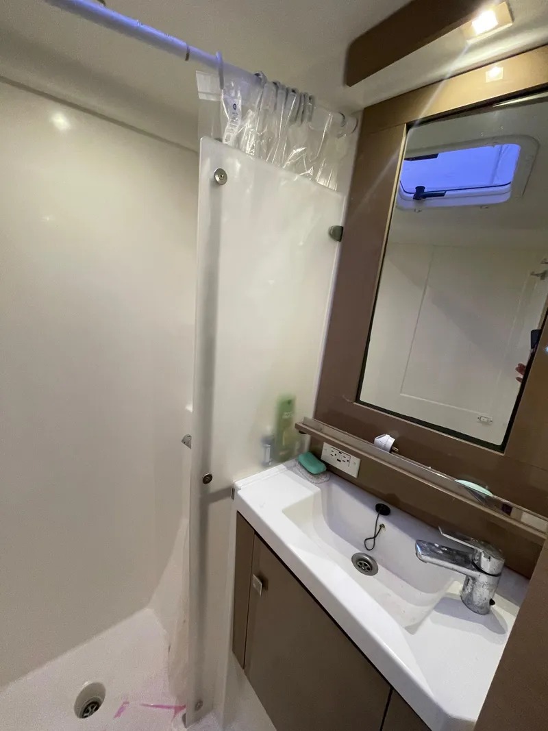 Slide: The Image of Bathroom interior of 2018 Fountaine Pajot MY 37 yacht with shower and sink. - 19