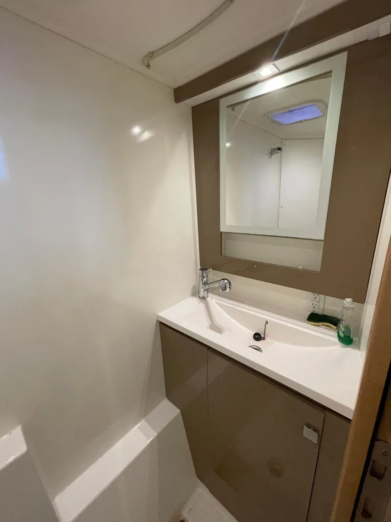 Slide: The Image of 2018 Fountaine Pajot MY 37 bathroom with modern sink and mirror. - 8