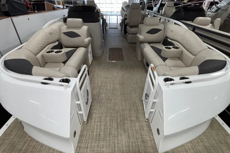 Slide: The Image of Luxurious interior of 2026 JC Sporttoon 26TT pontoon boat with plush seating. - 11
