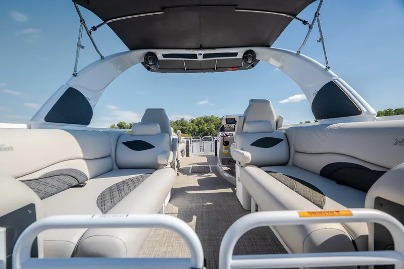 Slide: The Image of Luxurious interior of 2026 JC Sporttoon 26TT pontoon boat with plush seating and canopy. - 13