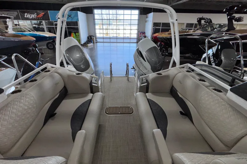 Slide: The Image of Interior view of 2026 JC Sporttoon 26TT boat with luxurious seating and modern design. - 23