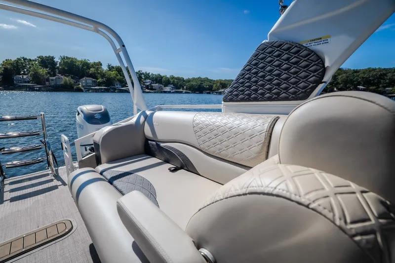 Slide: The Image of Luxurious seating on 2026 JC Sporttoon 26TT pontoon boat, with scenic lake view. - 45