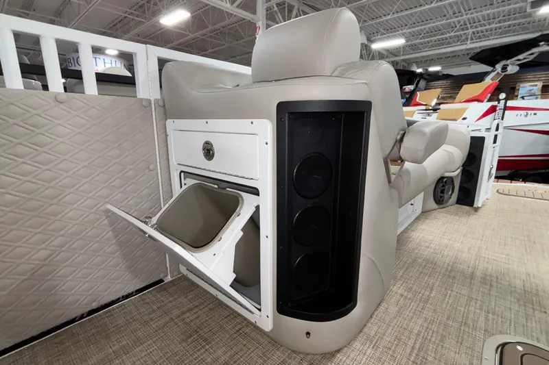 Slide: The Image of Luxurious seating and storage on the 2026 JC Sporttoon 26TT boat. - 31