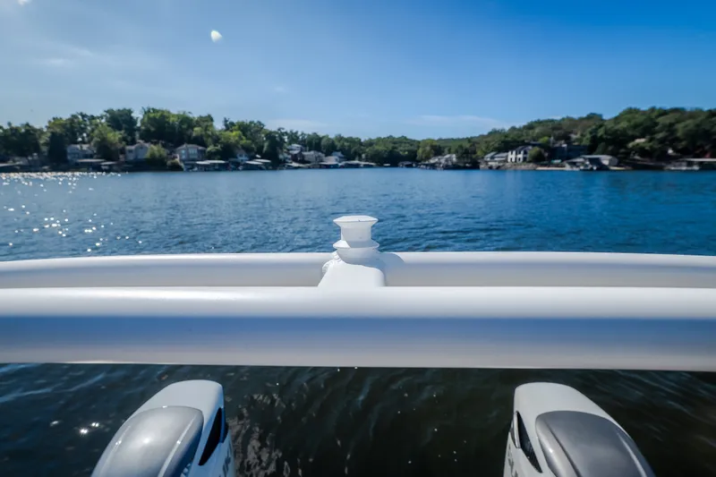 Slide: The Image of Pontoon boat view on a lake, JC Sporttoon 26TT, 2026 model. - 7