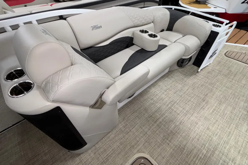 Slide: The Image of Luxurious seating on 2026 JC Sporttoon 26TT boat with cup holders and elegant design. - 7