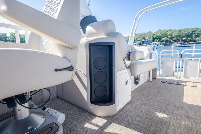 Slide: The Image of Luxury seating on 2026 JC Sporttoon 26TT pontoon boat with scenic lake view. - 17
