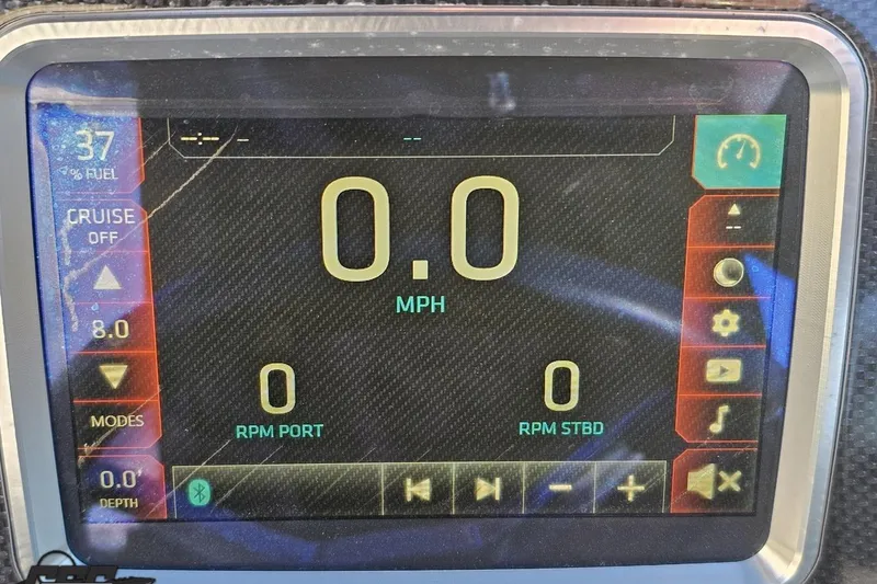 Slide: The Image of Dashboard display of 2016 Chaparral Vortex 243 VRX showing speed, RPM, and fuel level. - 60