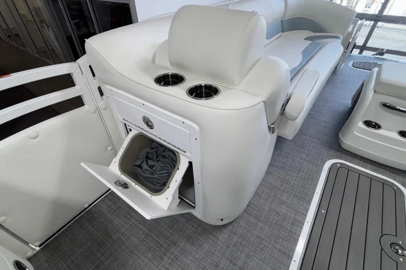 Slide: The Image of Interior of 2026 JC Neptoon 25TT Sport boat with seating and storage compartment. - 43