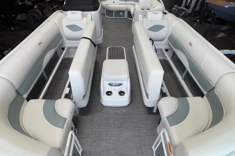Slide: The Image of 2026 JC Neptoon 25TT Sport pontoon boat interior with plush seating and modern design. - 46