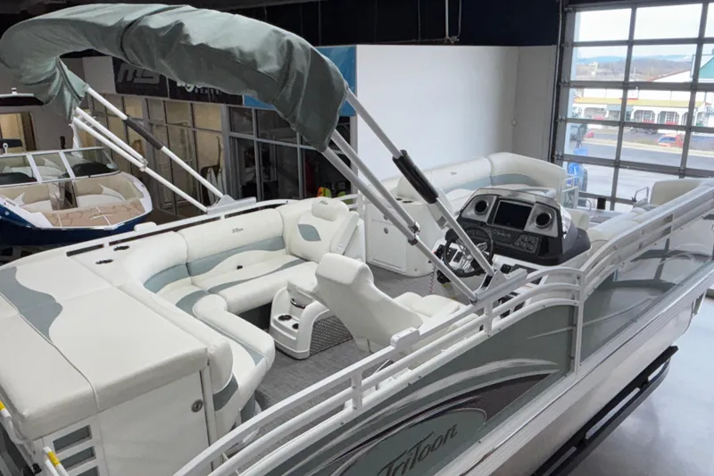 Slide: The Image of 2026 JC Neptoon 25TT Sport pontoon boat with spacious seating and modern helm. - 6